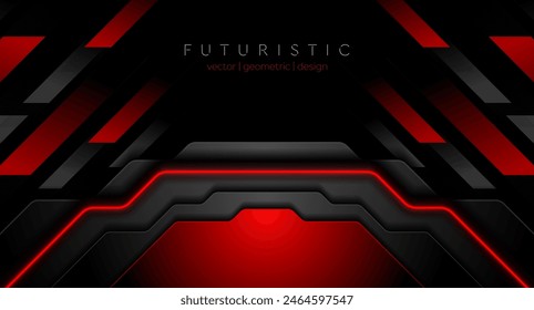 Black and red abstract technology geometric background. Futuristic corporate vector design