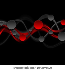 Black and red abstract waves and circles vector background