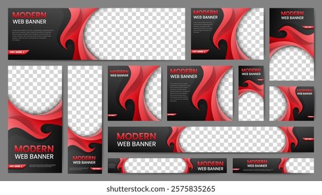 Black and Red Abstract Web Banner Template Set for Business, Social Media, and Advertising