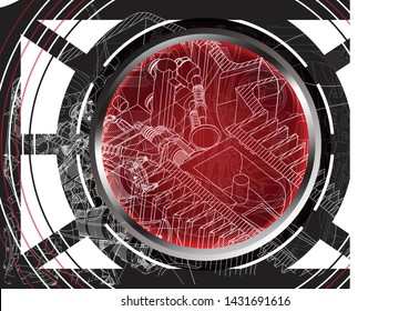 Black and red abstraction on a white background. Many lines