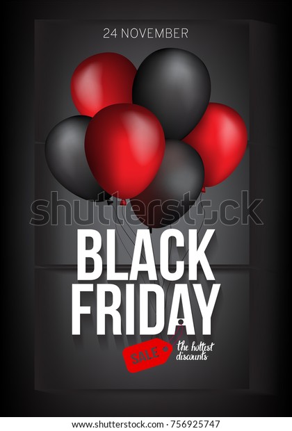 Black and red air balloon on contrast black\
background. Vector\
illustration