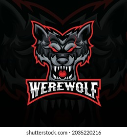 black and red angry wolf head mascot esport logo. front view wolf head logo design