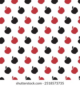 Black and Red Apple Abundance Seamless Pattern. Perfect for seasonal decor, textiles, packaging, any project that calls for a touch of nature's bounty and a celebration of the apple harvest.