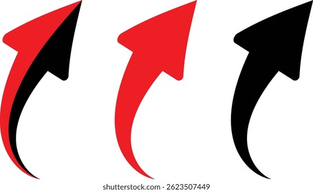 Black and red arrow set. Black and red curved arrow sign. Curved arrow icons.  Arrow sign. curved arrows set vector, Modern simple arrows. Vector illustration.