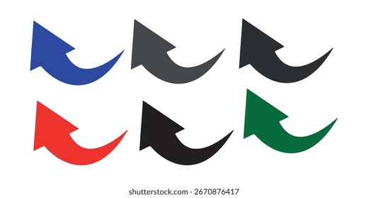Schwarz-roter Pfeil. Schwarzes und rotes kurvenförmiges Pfeilzeichen. Gekrümmte Pfeilsymbole. gekrümmte Pfeile setzen Vektor, eps 10