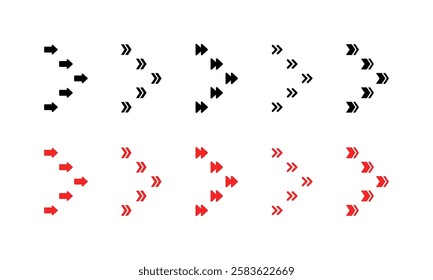 Black and red arrow symbols collection in various directions on white background. Vector icon