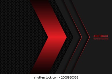 Black and red arrows on a dark carbon mesh. Black carbon fiber hexagon texture.