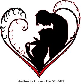 A black and red art of a lovely couple.