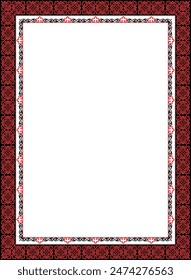Black and red Asian geometric floral pattern. Vector. Decoration of nomadic homes, textiles, utensils.