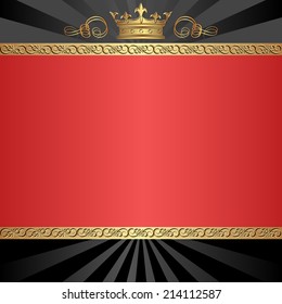 black and red background with golden crown