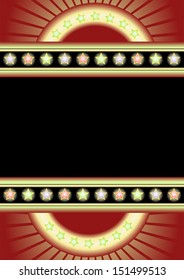 black and red background with neons and stars