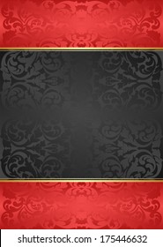 black and red background with ornaments