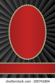 black and red  background with oval frame