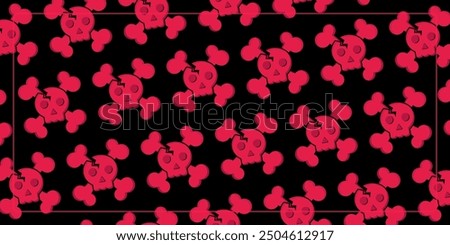 black red background seamless halloween pattern with skull head icon. design for banner, poster, greeting card, social media