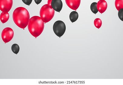 black and Red balloons with confetti on white background. Celebration background design.
