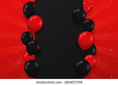 Black and red balloons floating on the side of the text box BlackFriday sale festive special.