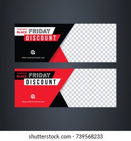 Black and red banner design. Black Friday sale poster. Sale voucher. Gift card. Facebook banner. Vector Illustration