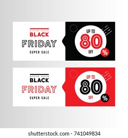 Black and red banner design. Black Friday sale poster. Sale voucher. Gift card. Facebook banner. Vector Illustration