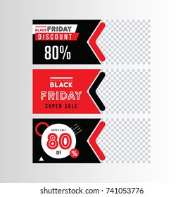 Black and red banner design. Black Friday sale poster. Sale voucher. Gift card. Facebook banner. Vector Illustration