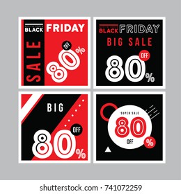 Black and red banner design. Black Friday sale poster. Sale voucher. Gift card. Facebook banner. Vector Illustration