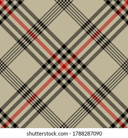 Black, Red and Beige colors diagonal modern Glen plaid Scottish seamless pattern.Texture from plaid,tablecloths, clothes, shirts, dresses, jacket, skirt, paper, blankets and other textile products. 