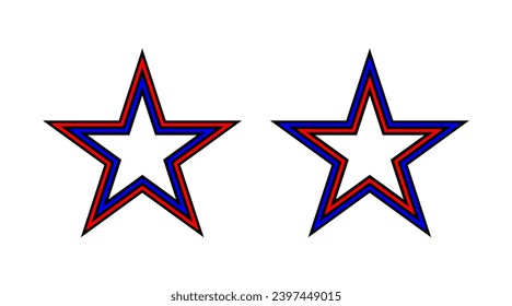 Black, red and blue Christmas star outline icons set illustration vector. Collection of stars shape logo isolated on white background.