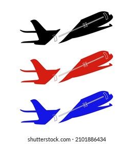 black, red, blue color passenger plane air transport bundle vector