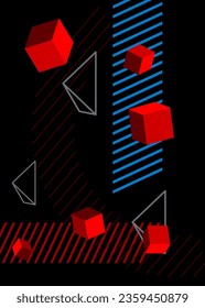 Black, red and blue geometrical graphic retro theme cover. Minimal geometric elements poster design. Vintage abstract shapes template for poster banner.