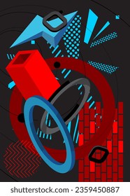Black, red and blue geometrical graphic retro theme cover. Minimal geometric elements poster design. Vintage abstract shapes template for poster banner.