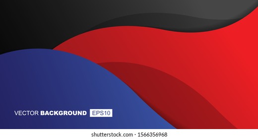 Black Red and Blue Gradient Elegant Waves with Shadows Background Template
