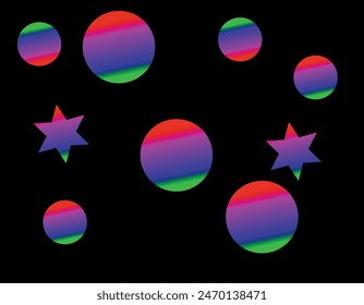 Black, Red, Blue and Green color combination star and Ellipse gradient background design.