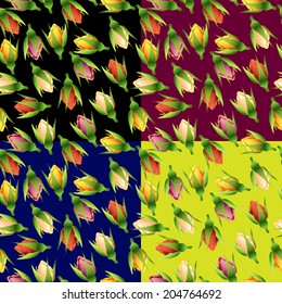 black red blue green seamless background with roses vector