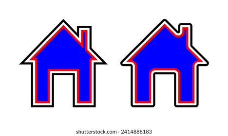 Black, red and blue home icon set vector. House building outline icons illustration isolated on white background.