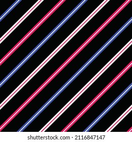 Black, red, blue and white diagonal stripe. Seamless vector bias striped design suitable for fashion, home decor and stationary.