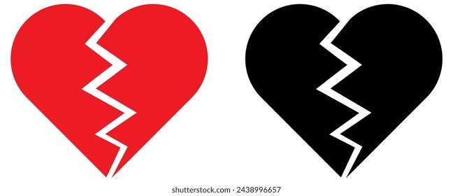Black and red broken heart icons. Vector illustration
