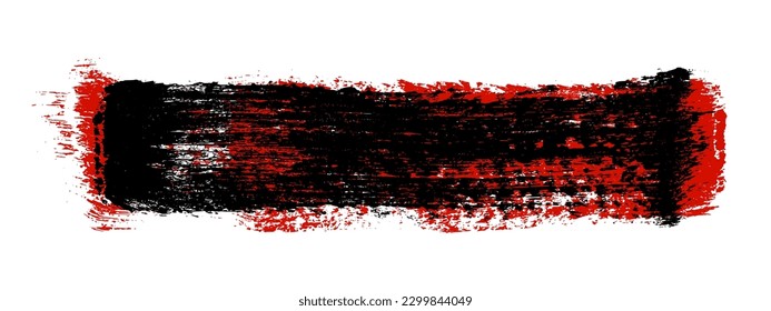 Tinta de pincel negra y roja aislada en blanco. Fondo panorámico. Banner largo horizontal amplio. Elemento de diseño grueso. Ilustración vectorial, Eps 10.
