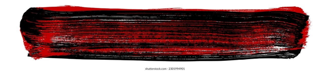 Black and red brush stroke ink isolated on white. Panoramic background. Wide horizontal long banner. Grunge design element. Vector illustration, Eps 10.