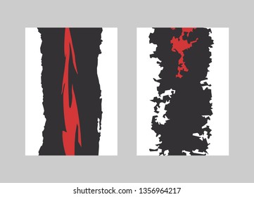 Black and red brush stroke on white background. Vector illustration. Grunge stain