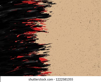 Black and red brush stroke paint with text space on brown old grunge paper textured for background, banner ,presentation template