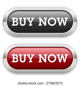 Black and Red Buy Now Button With Metallic Border On White Background