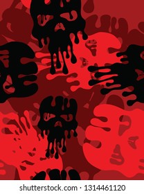 Black and red camouflage patterns with abstract skull silhouettes.Seamless wallpaper.Vector illustration.