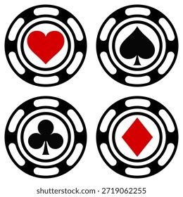 Black and Red Casino Chips icon isolated on White background vector set