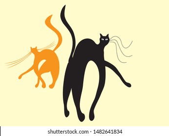 black and red cat walking by itself