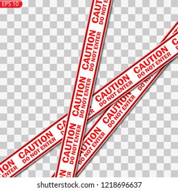 Black and red caution lines isolated. Realistic warning tapes. Danger signs. Vector background.