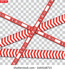 Black and red caution lines isolated. Realistic warning tapes. Danger signs. Vector background.