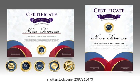 Plantillas de certificado negro y rojo con distintivos. vector