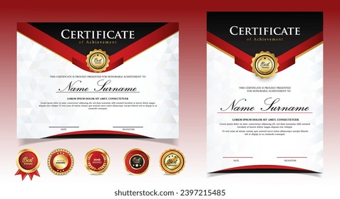 Black and Red Certificate templates with Badges. vector