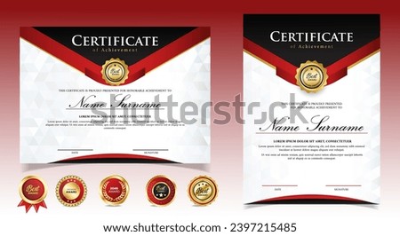 Black and Red Certificate templates with Badges. vector