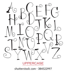 Black red chalk pencil alphabet uppercase letters.Hand drawn written