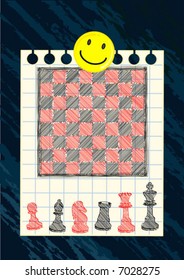 black and red chessboard drawing on grid paper